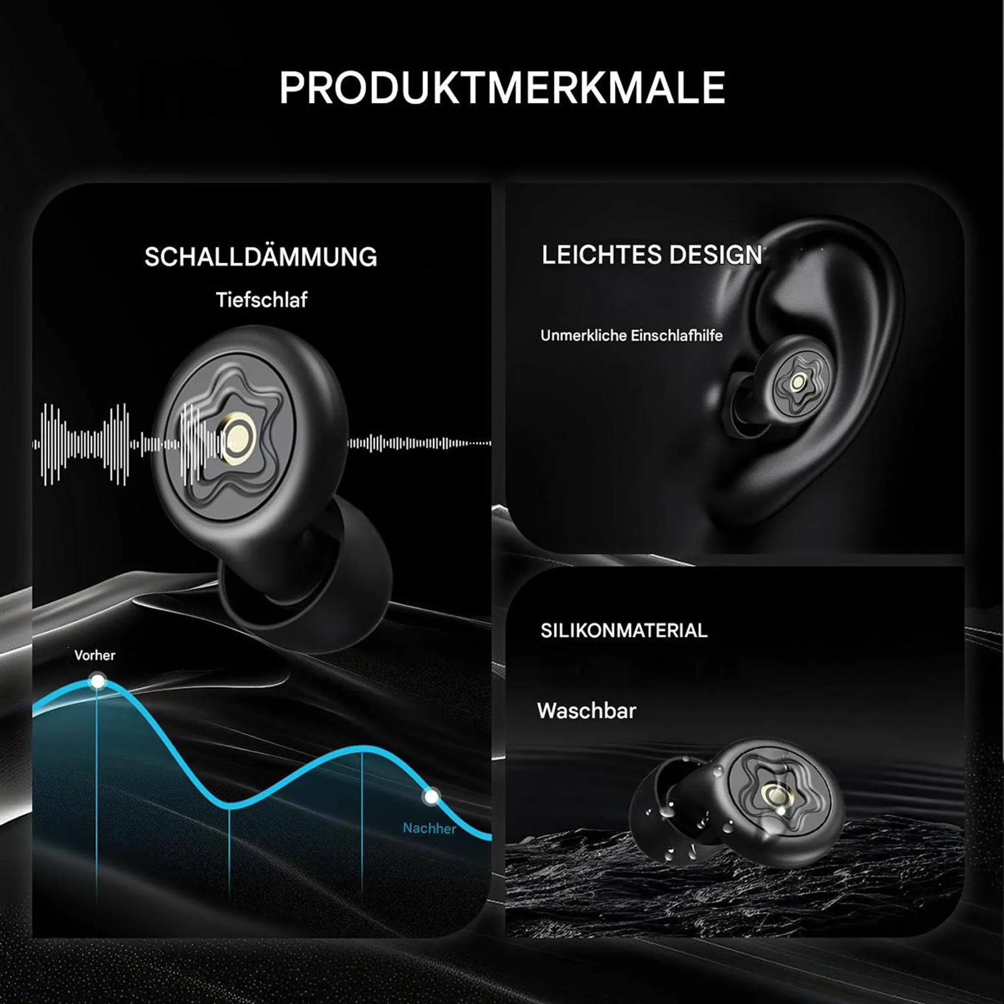 Produktmerkmale: Geräuschunterdrückung, leichtes Design, Silikonmaterial, waschbar.