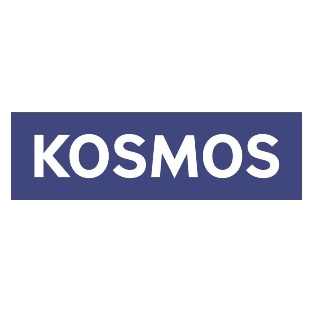 Das Wort KOSMOS in weißen Buchstaben auf einem dunkelblauen Rechteck.
