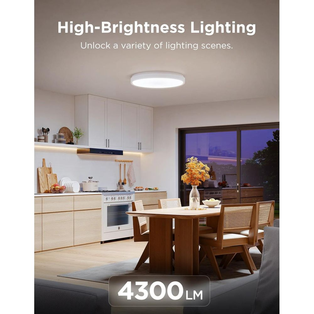 Bright lighting in a modern kitchen with dining area, 4300 lumens.