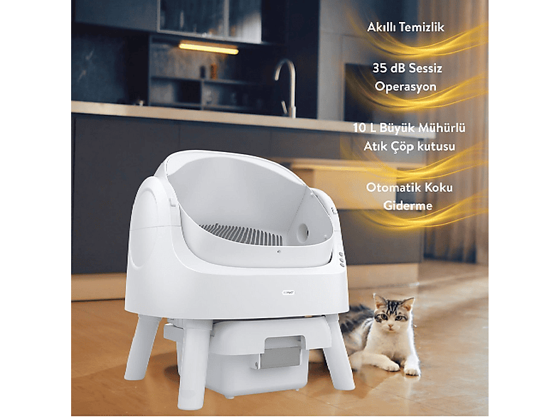 PETPIVOT Autoscooper 11 Otomatik Büyük Irklar İçin Uygun Akıllı Sensör-Koku Hapsetme Kedi Tuvaleti Beyaz