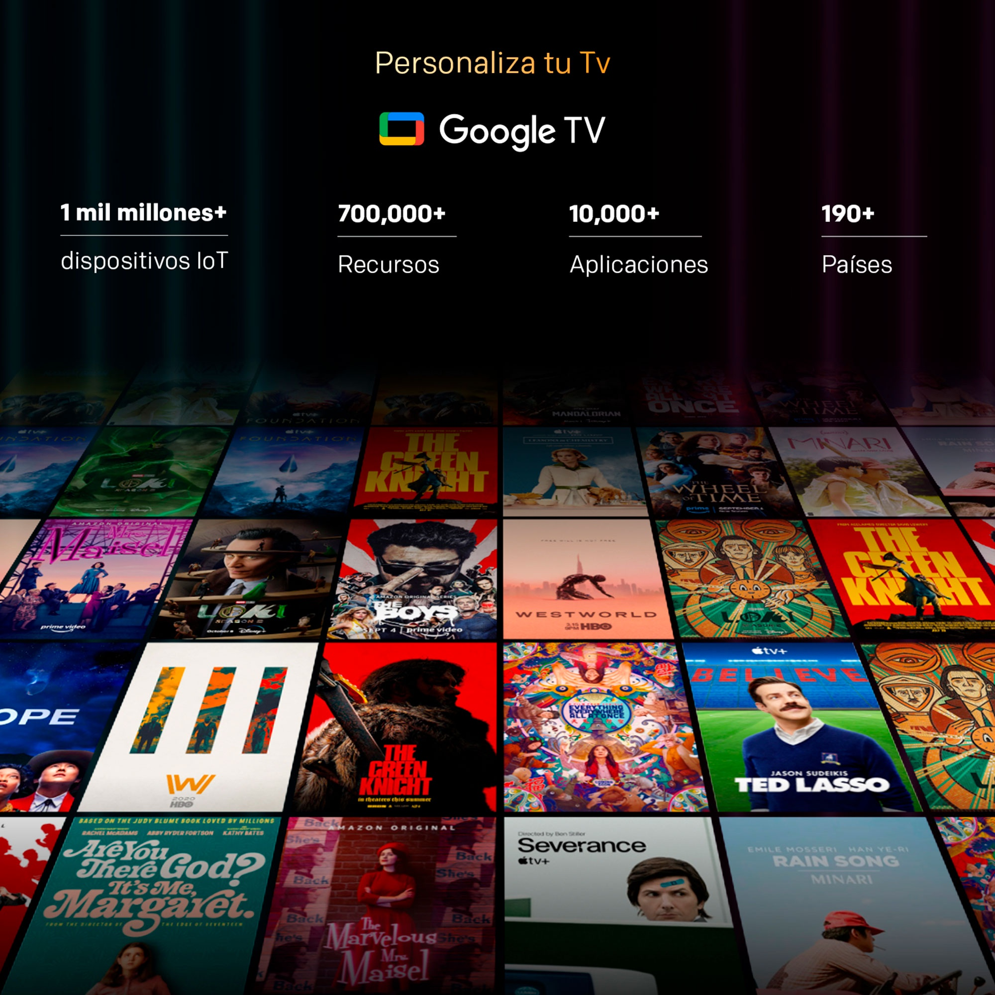 Página de inicio de Google TV con portadas y estadísticas de películas y series.