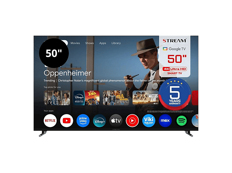 TV DLED 50" | STREAM SYSTEM S50EX1GU, 5 Años De Garantía, Android 14, Frameless, UHD 4K, Negro | MediaMarkt