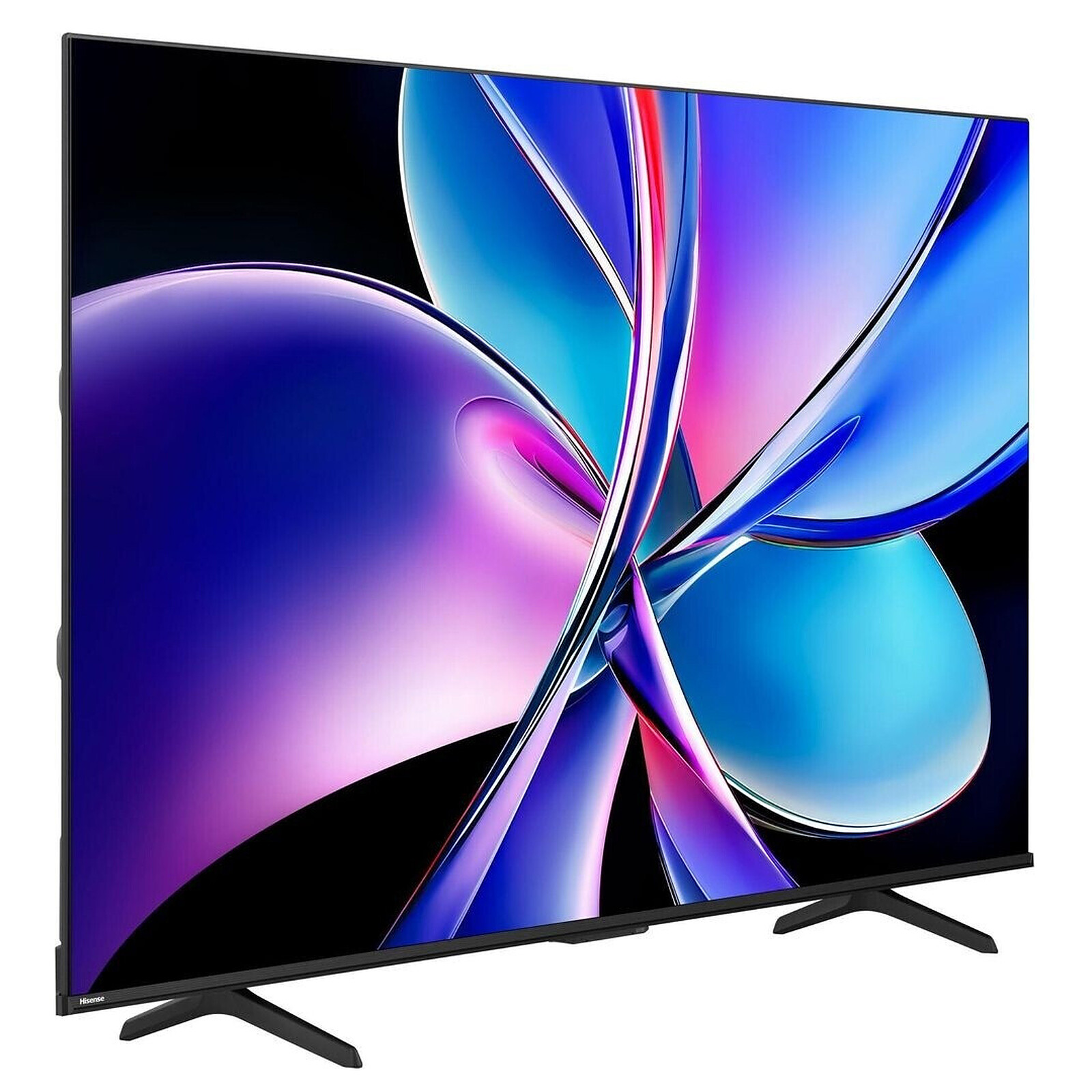 Ein moderner Hisense-Fernseher mit einem abstrakten, bunten Hintergrund auf dem Bildschirm.