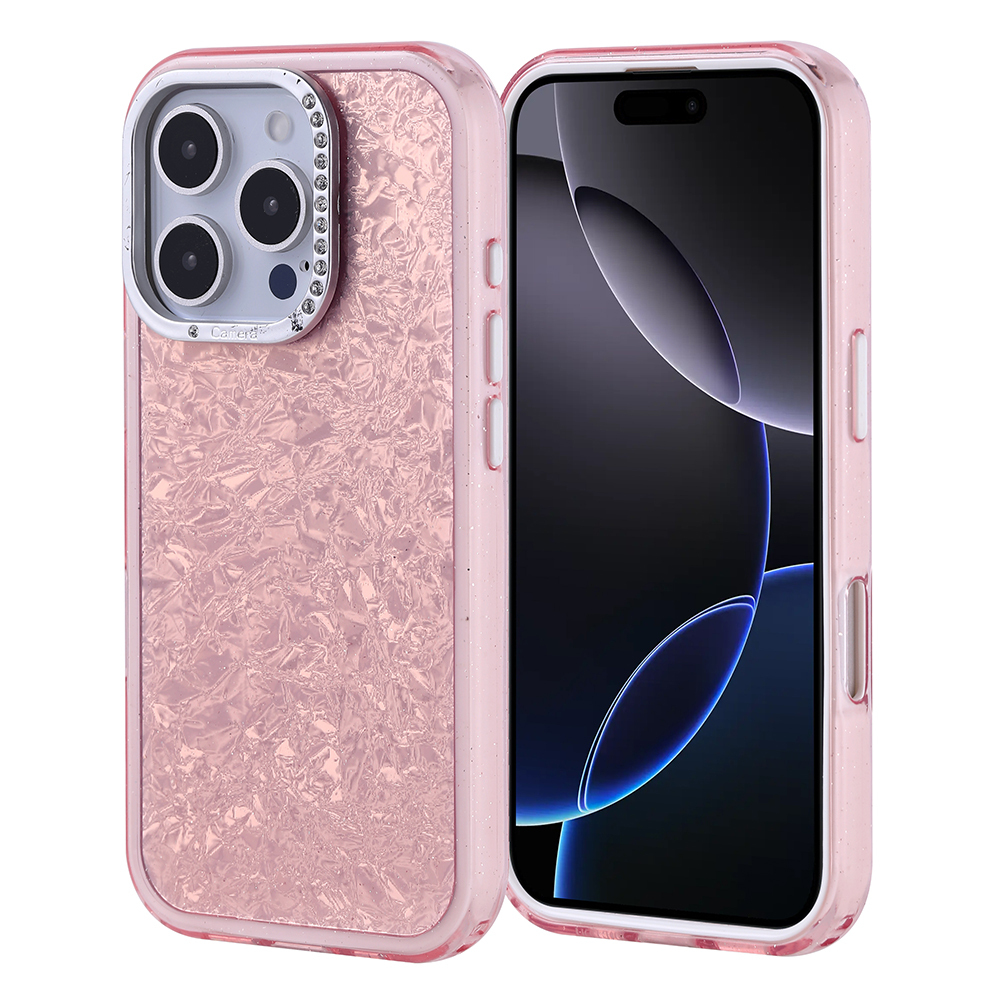 İki pembe telefon kılıfı. Biri arkasını ve kamerasını, diğeri ekranını gösteriyor.