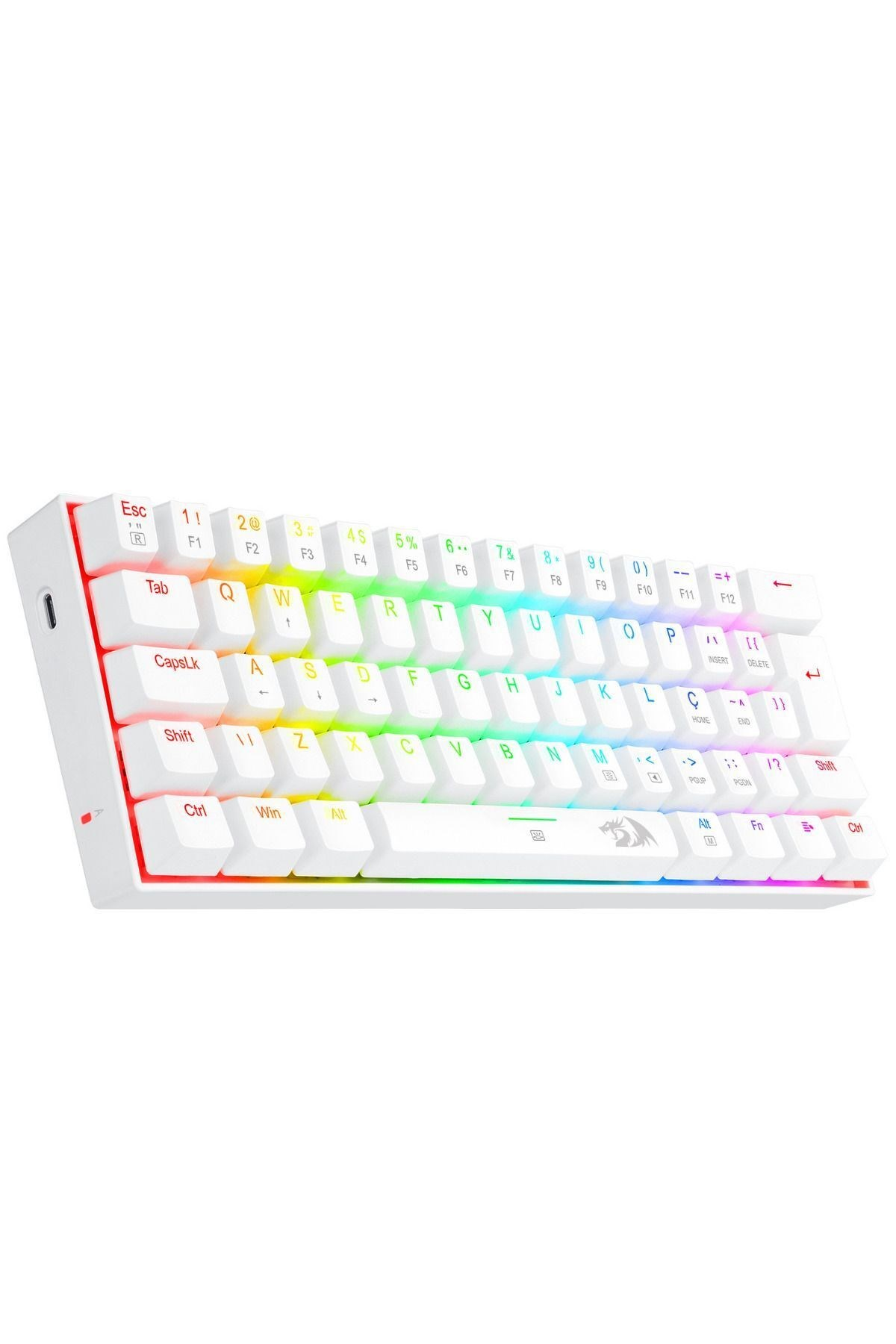 Beyaz arka plan üzerinde RGB aydınlatmalı beyaz mekanik klavye.