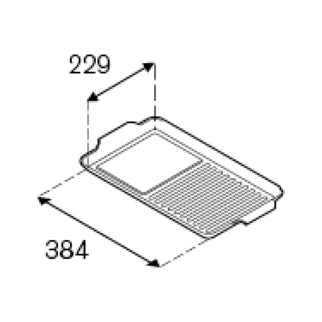 Piastra grill con dimensioni 229 e 384, con superficie liscia e rigata.