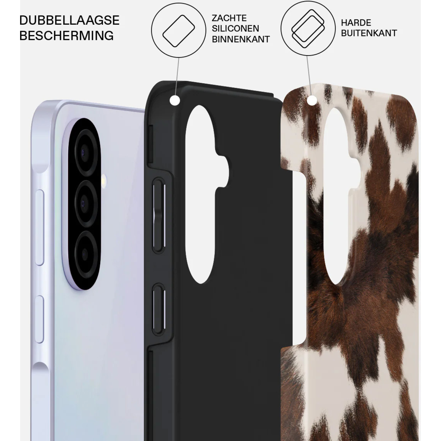 Un téléphone avec une coque de protection double couche, souple à l'intérieur, rigide à l'extérieur.