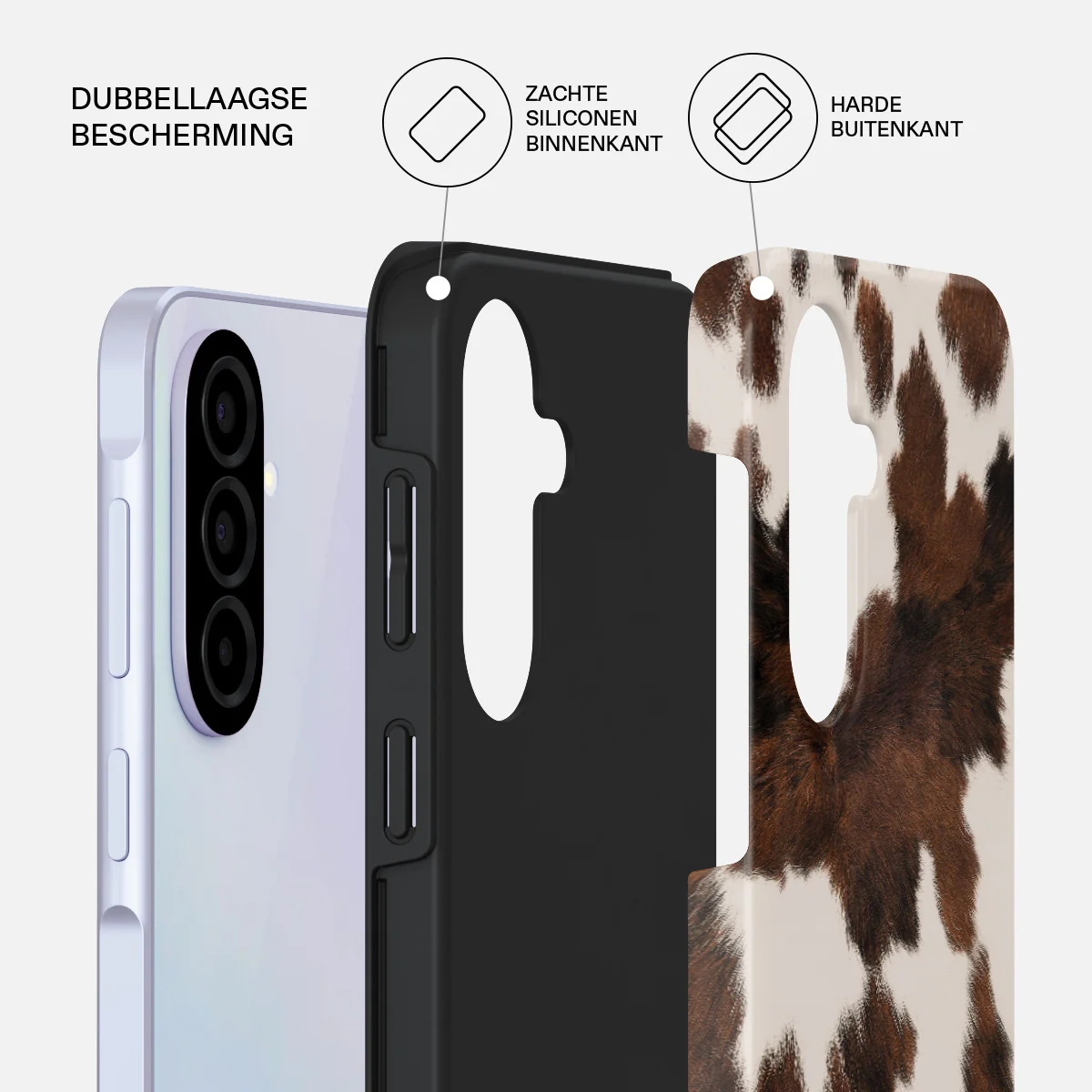 Coque de téléphone motif peau de vache, protection double couche.
