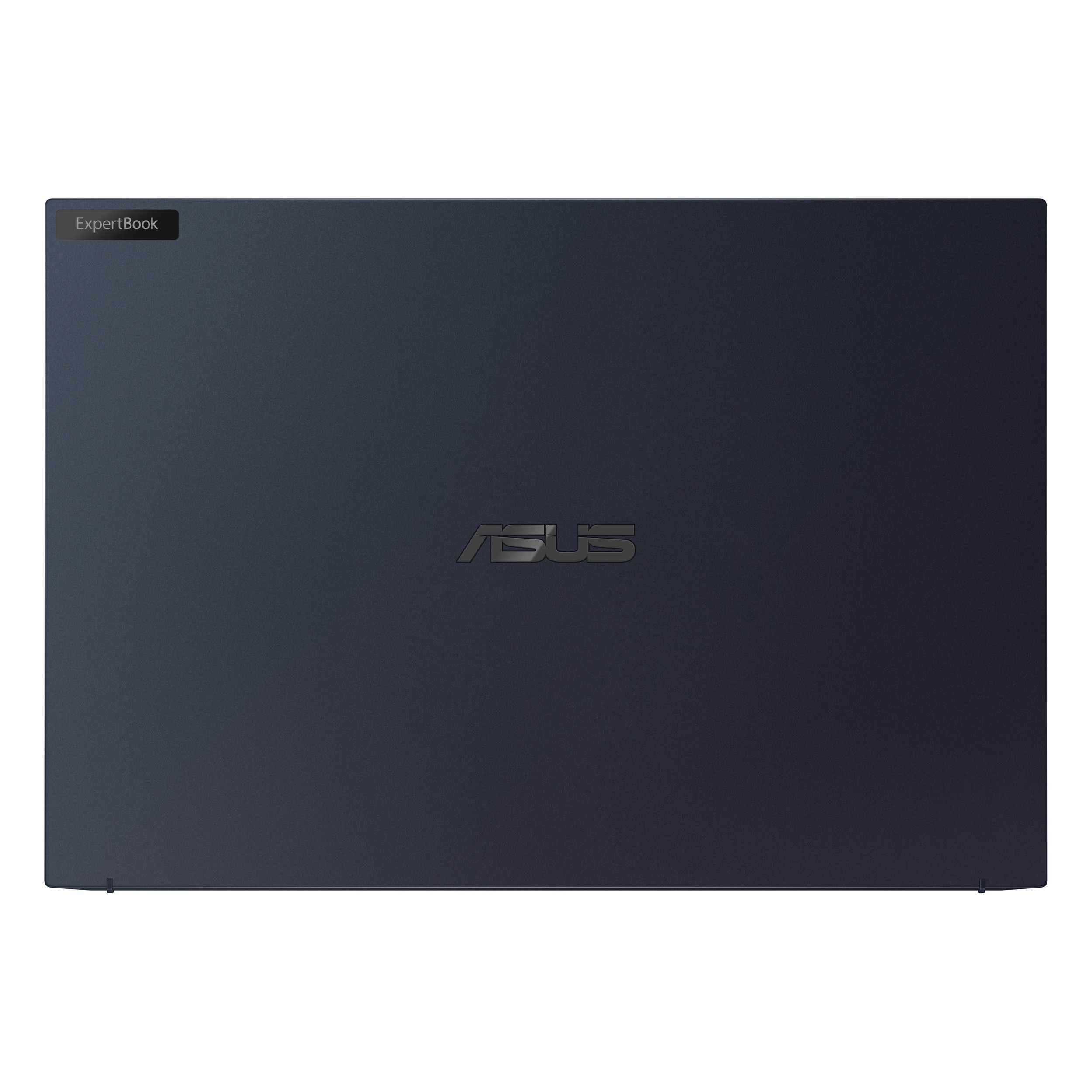 Ortada ASUS logosu ve solda 'ExpertBook' yazısı bulunan koyu renkli dizüstü.