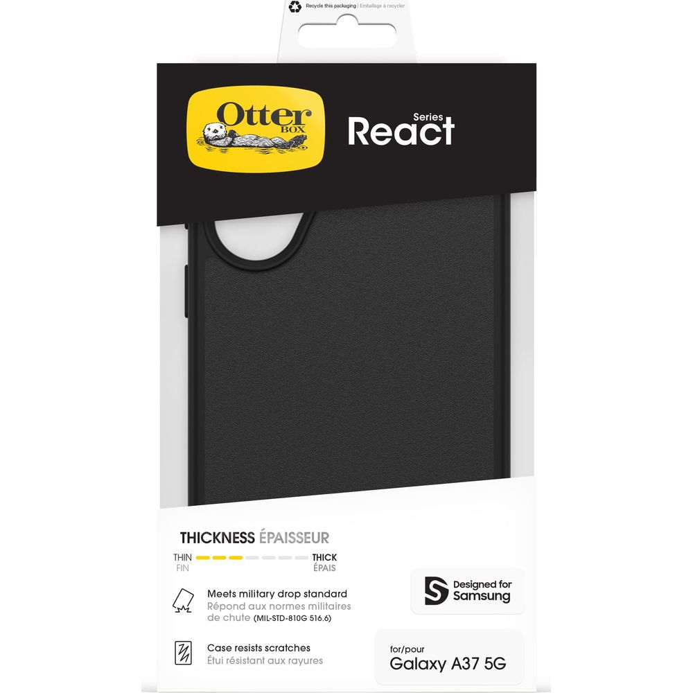 Coque OtterBox React pour Samsung Galaxy A37 5G, noire, résistante.