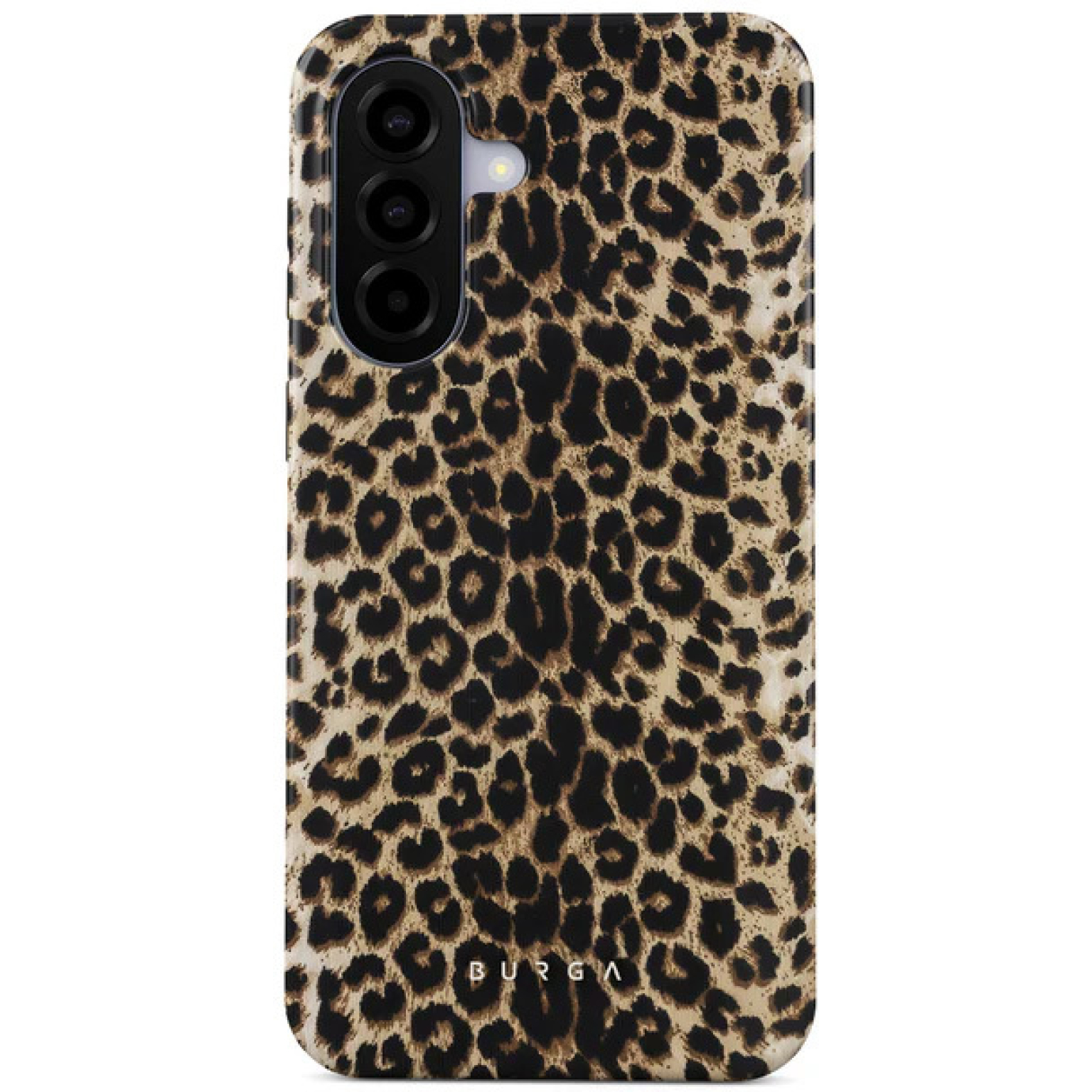 Coque de téléphone imprimé léopard noir avec découpe caméra et flash.