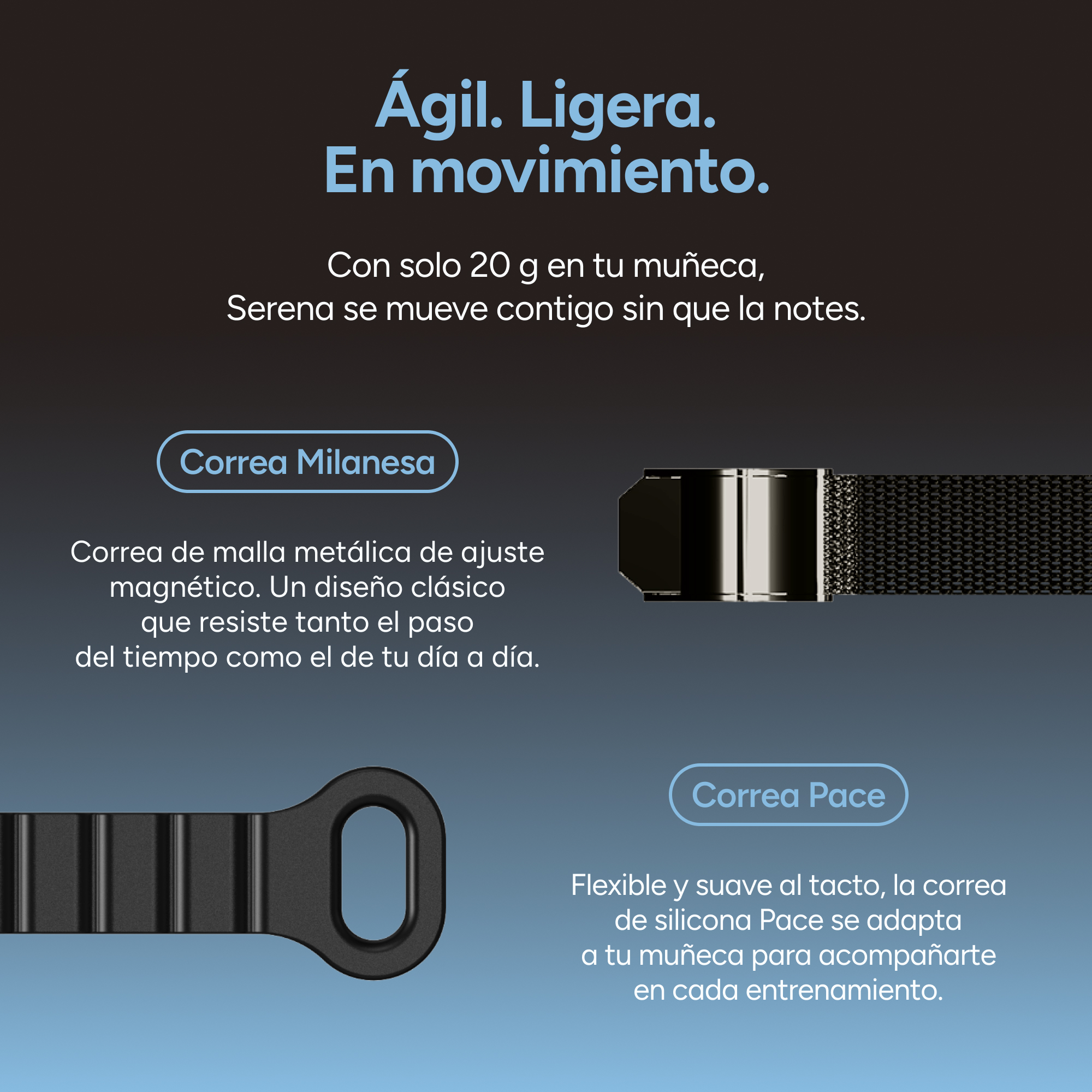 Dos correas de reloj: Milanesa de metal y Pace de silicona.