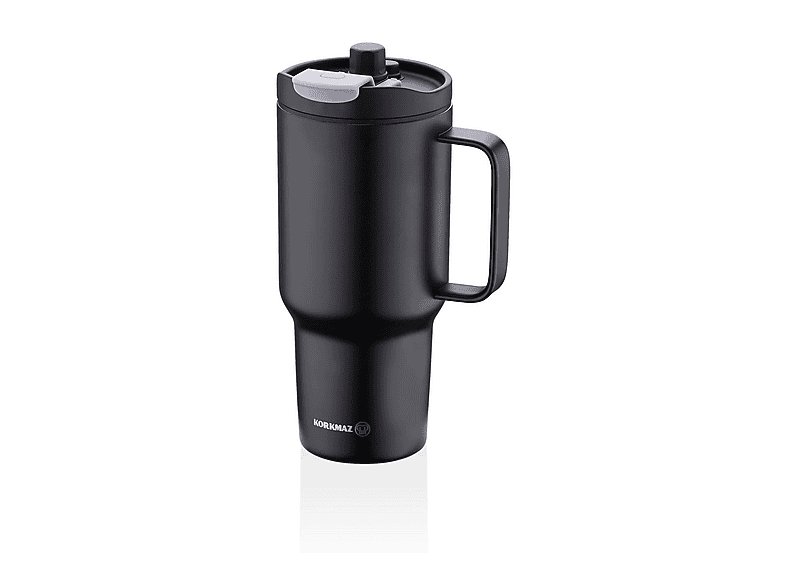 KORKMAZ Freedom 1 Litre Siyah Pipetli Bardak A5577 Paslanmaz Çelik Termos