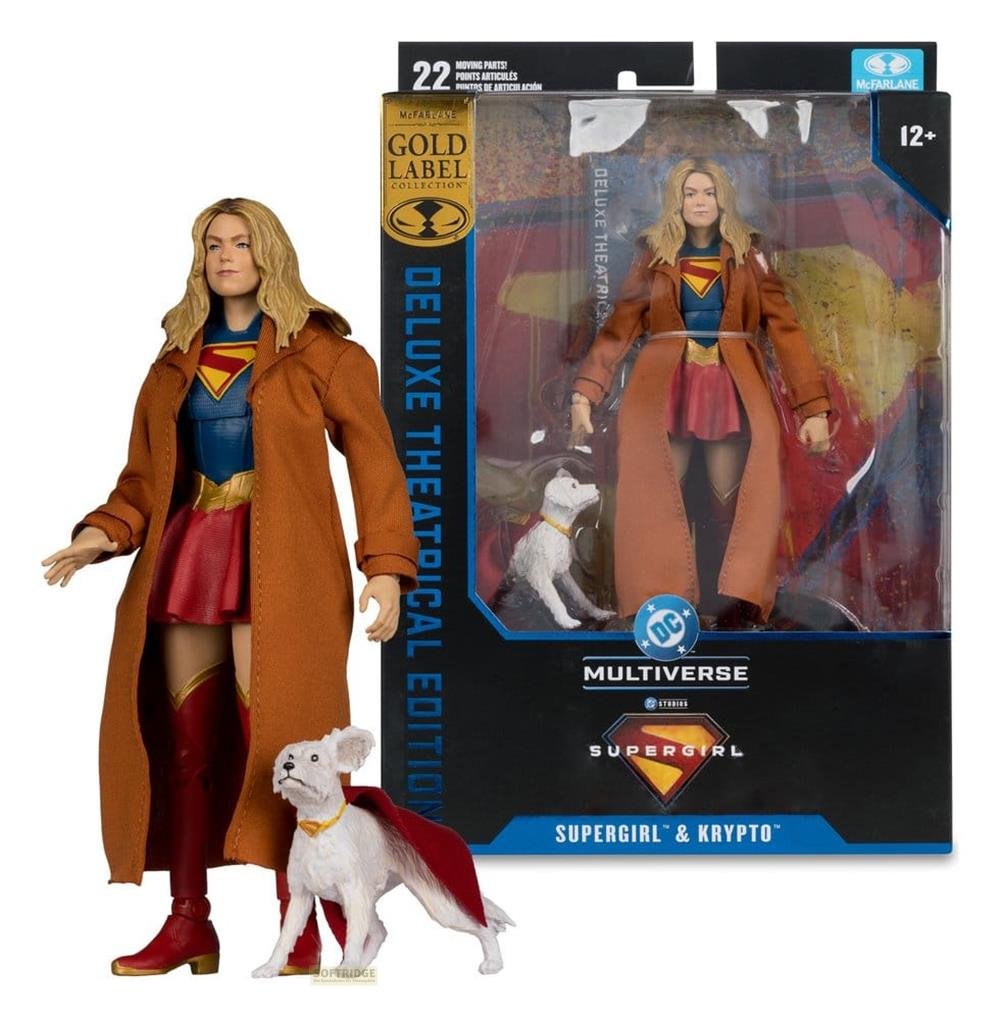 Action figure di Supergirl e Krypto, una fuori dalla scatola, una in scatola.