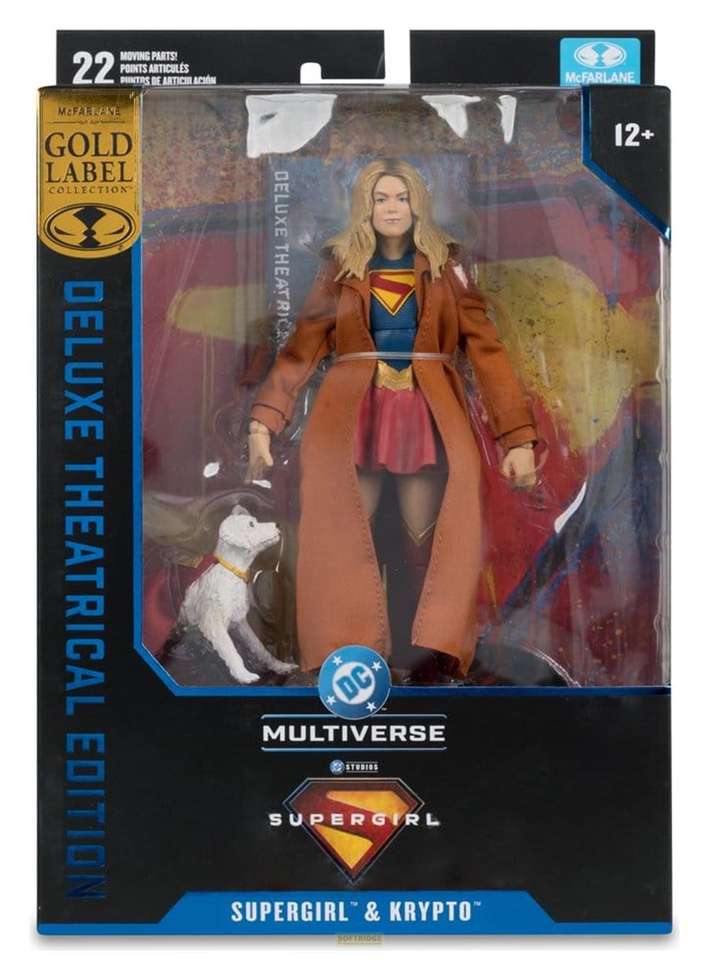 Action figure di Supergirl in scatola con Krypto, edizione Deluxe.