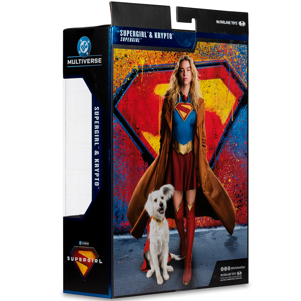 Confezione action figure Supergirl con Supergirl e Krypto davanti a uno scudo a S.