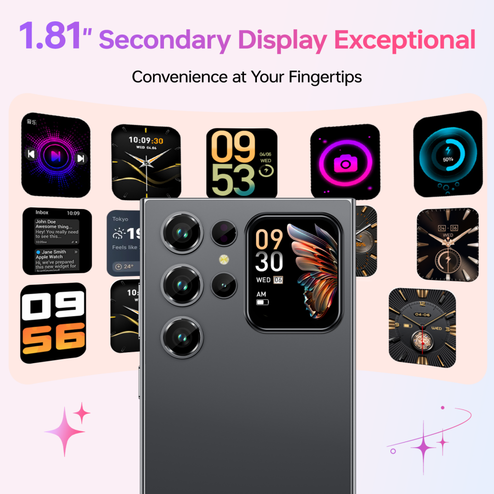 Un smartphone que muestra múltiples esferas de reloj y notificaciones.