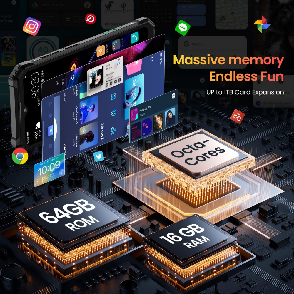 Un smartphone con procesador Octa-Core, 64 GB de ROM y 16 GB de RAM.