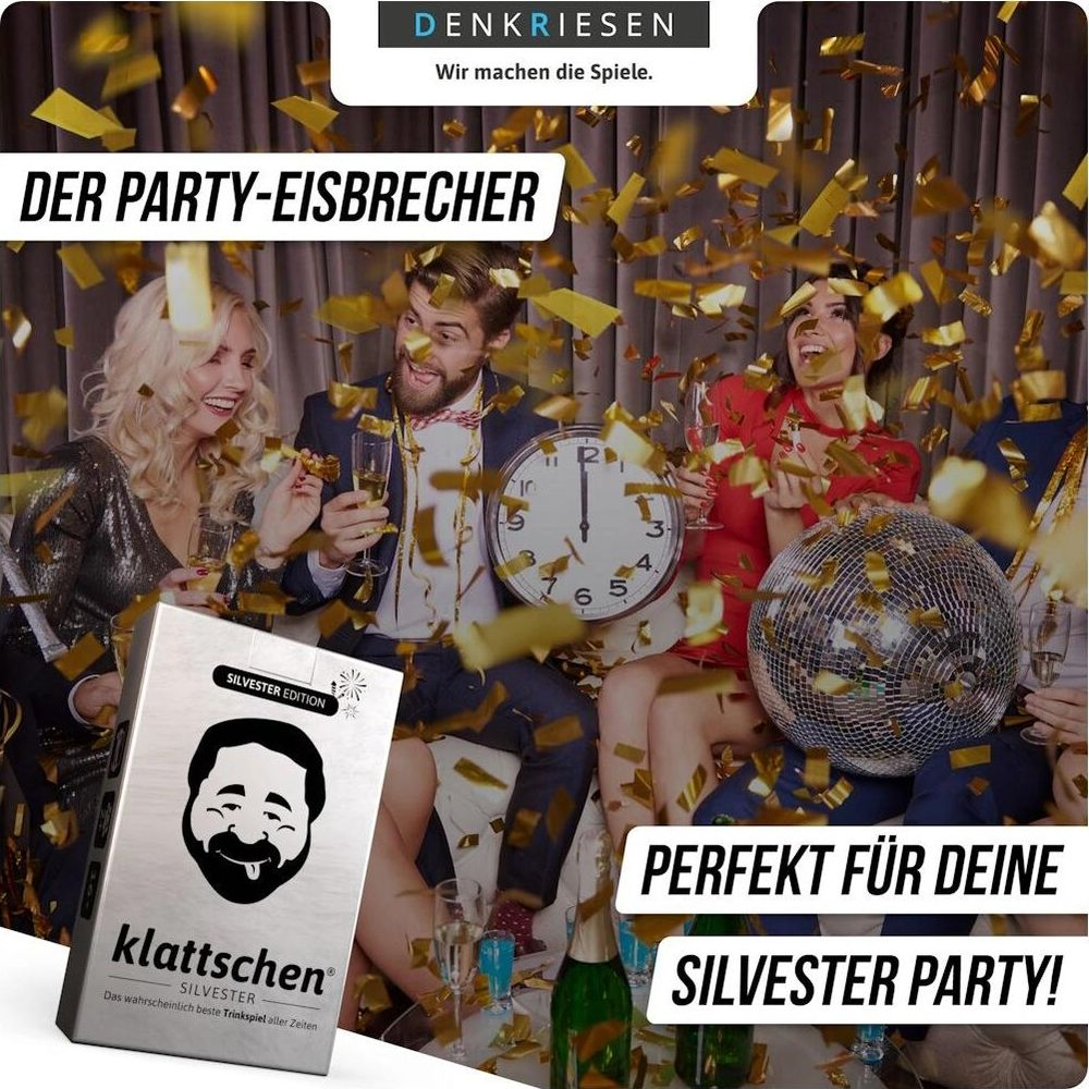 Persone festeggiano Capodanno con coriandoli, palla da discoteca e gioco.