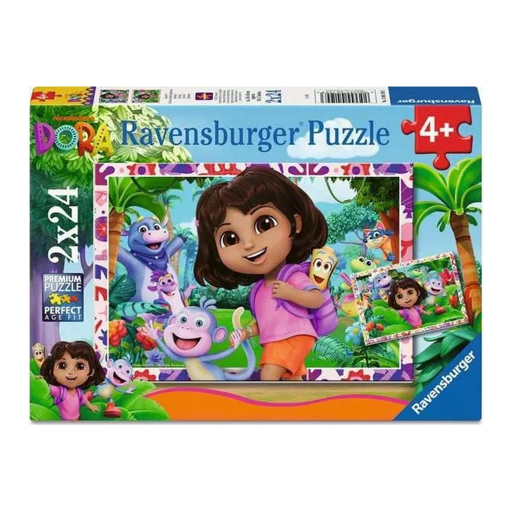Dora die Entdeckerin Ravensburger Puzzle mit 2x24 Teilen. Dora und Freunde in einem Dschungel.