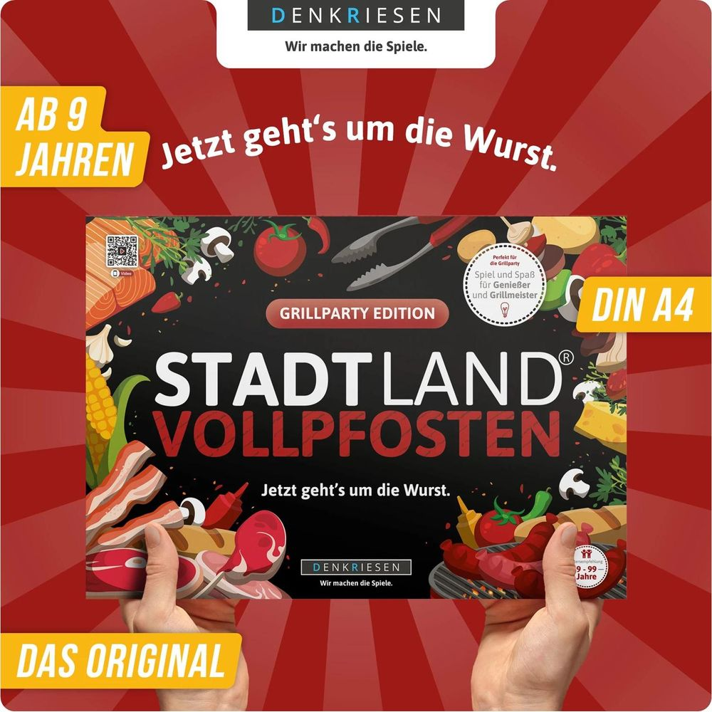 Spiel "Stadt Land Vollpfosten" Grillparty Edition, ab 9 Jahren, DIN A4.