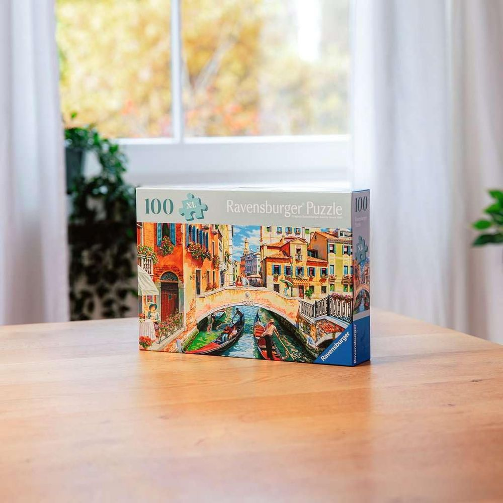 Ravensburger Puzzle 100 Teile: Venedig-Kanal mit Gondeln und Brücke.