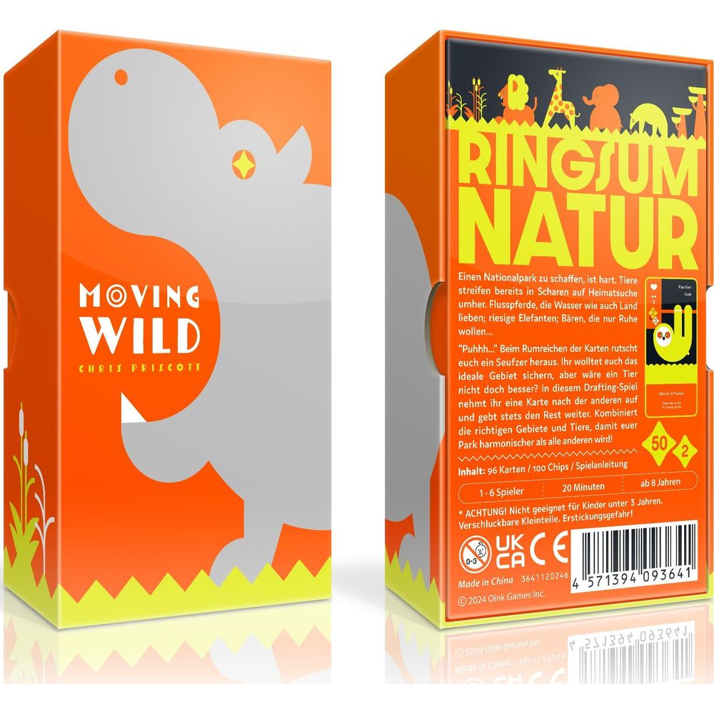 Verpackung des Brettspiels 'Moving Wild' und 'Ringsum Natur'.