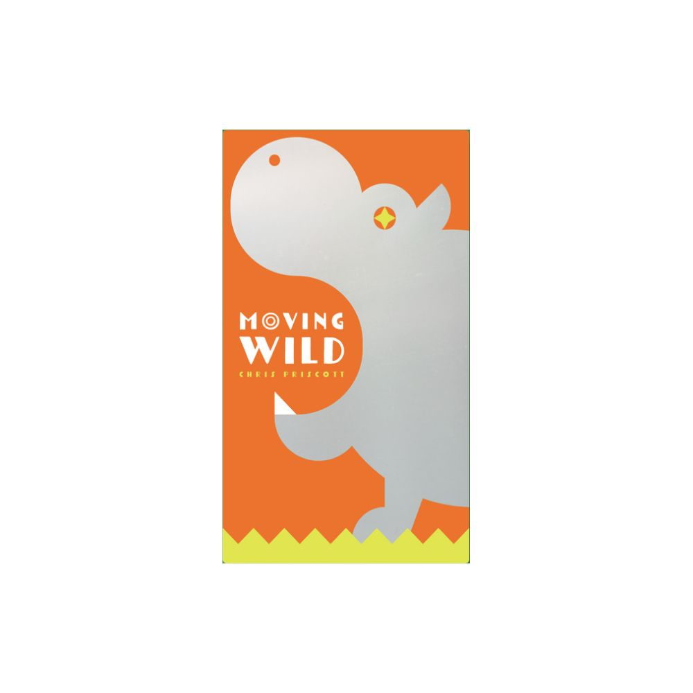 Ein stilisiertes Nashorn auf orangefarbenem Hintergrund mit gelbem Zickzackmuster.