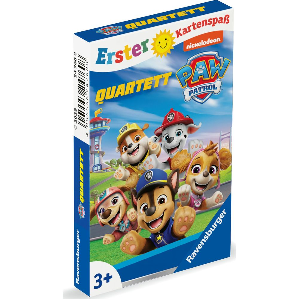 Paw Patrol Quartett Kartenspiel mit den Hunden Chase, Marshall, Rubble, Skye und Everest.