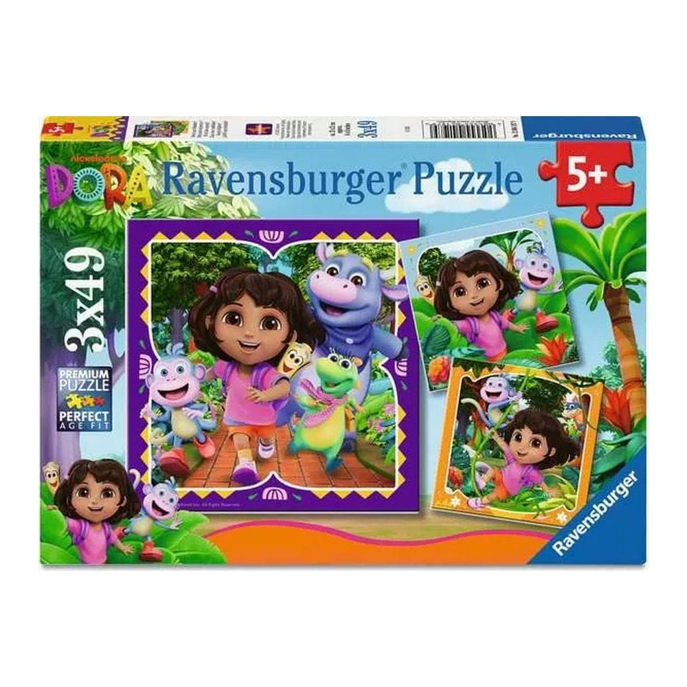 Puzzle Ravensburger con Dora e amici, 3x49 pezzi, per bambini dai 5 anni.