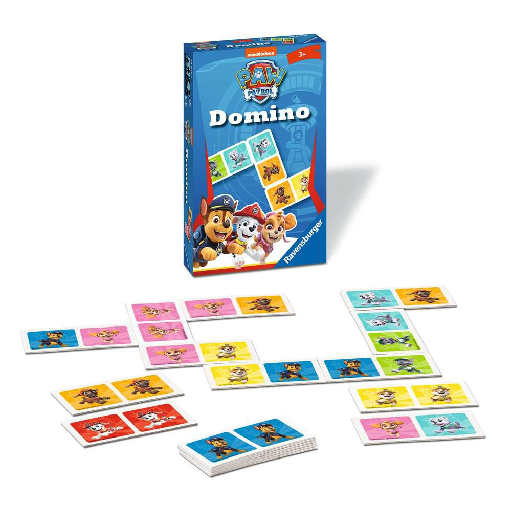 PAW Patrol Domino Spiel mit Charakteren und Ravensburger-Box.