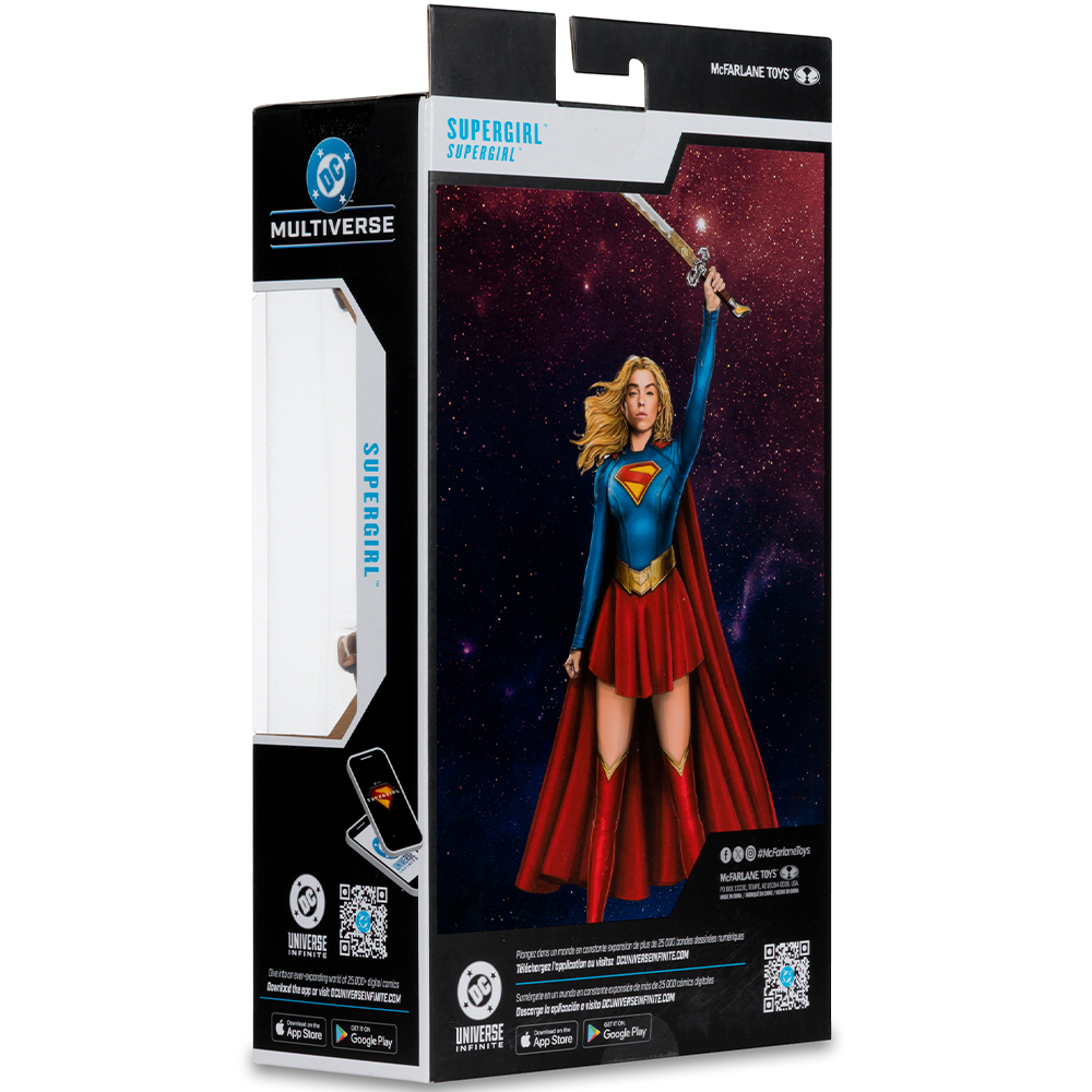 Supergirl-Actionfigur-Verpackung mit Supergirl, das mit erhobenem Schwert posiert.