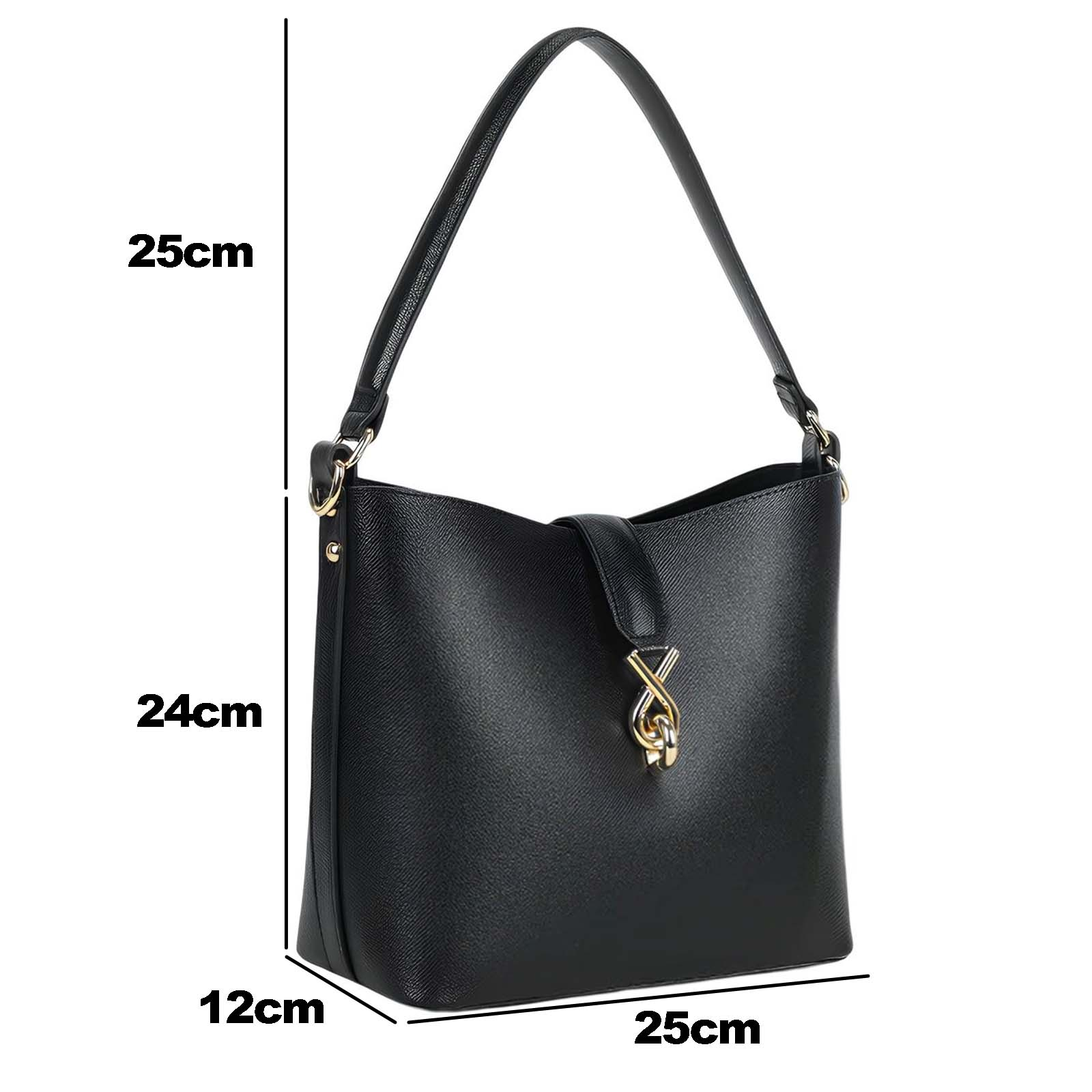 Bolso negro con cierre dorado, 25x24x12cm.