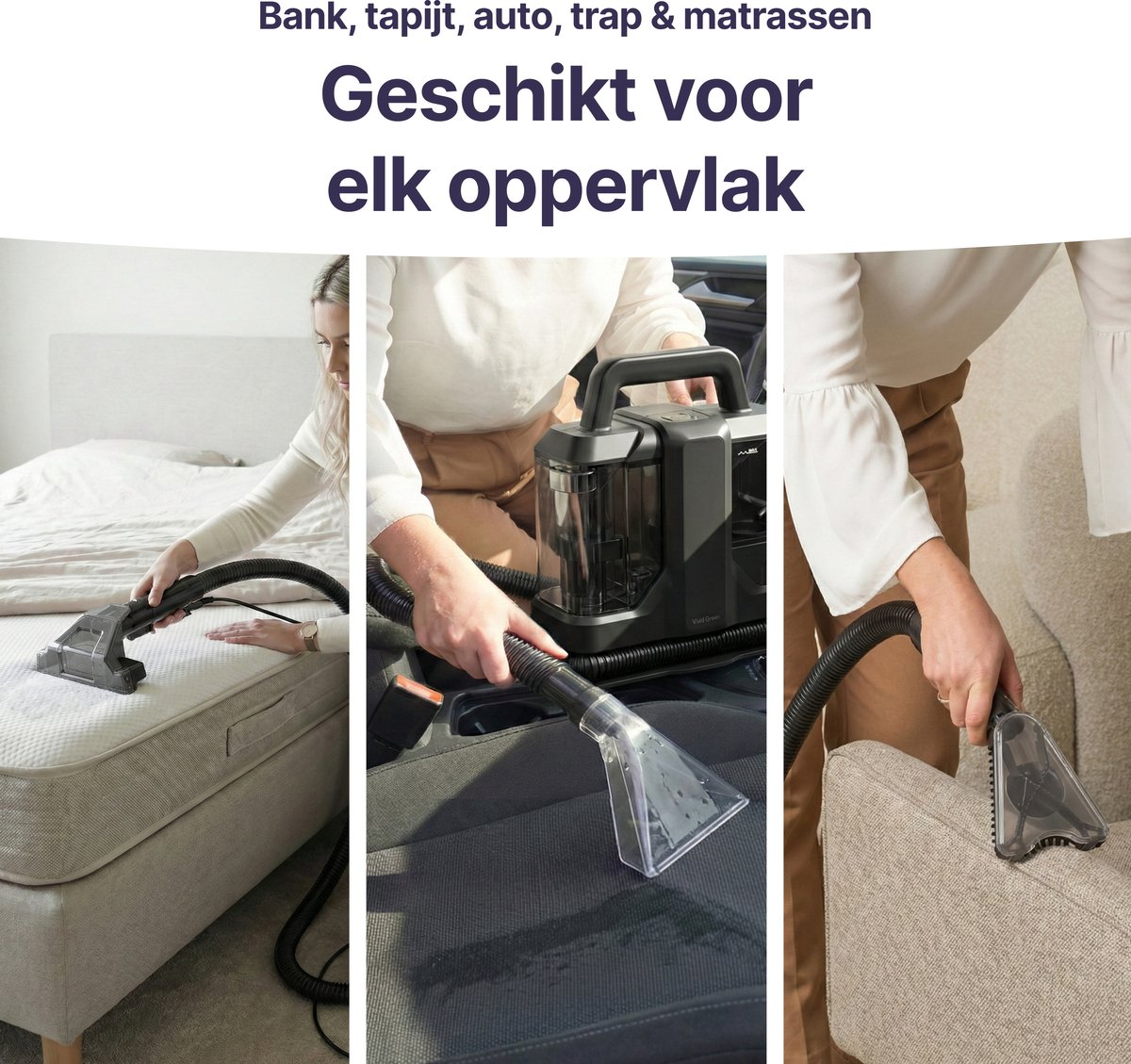 Cleaning a bed, car seat, and sofa with a spray extractor.