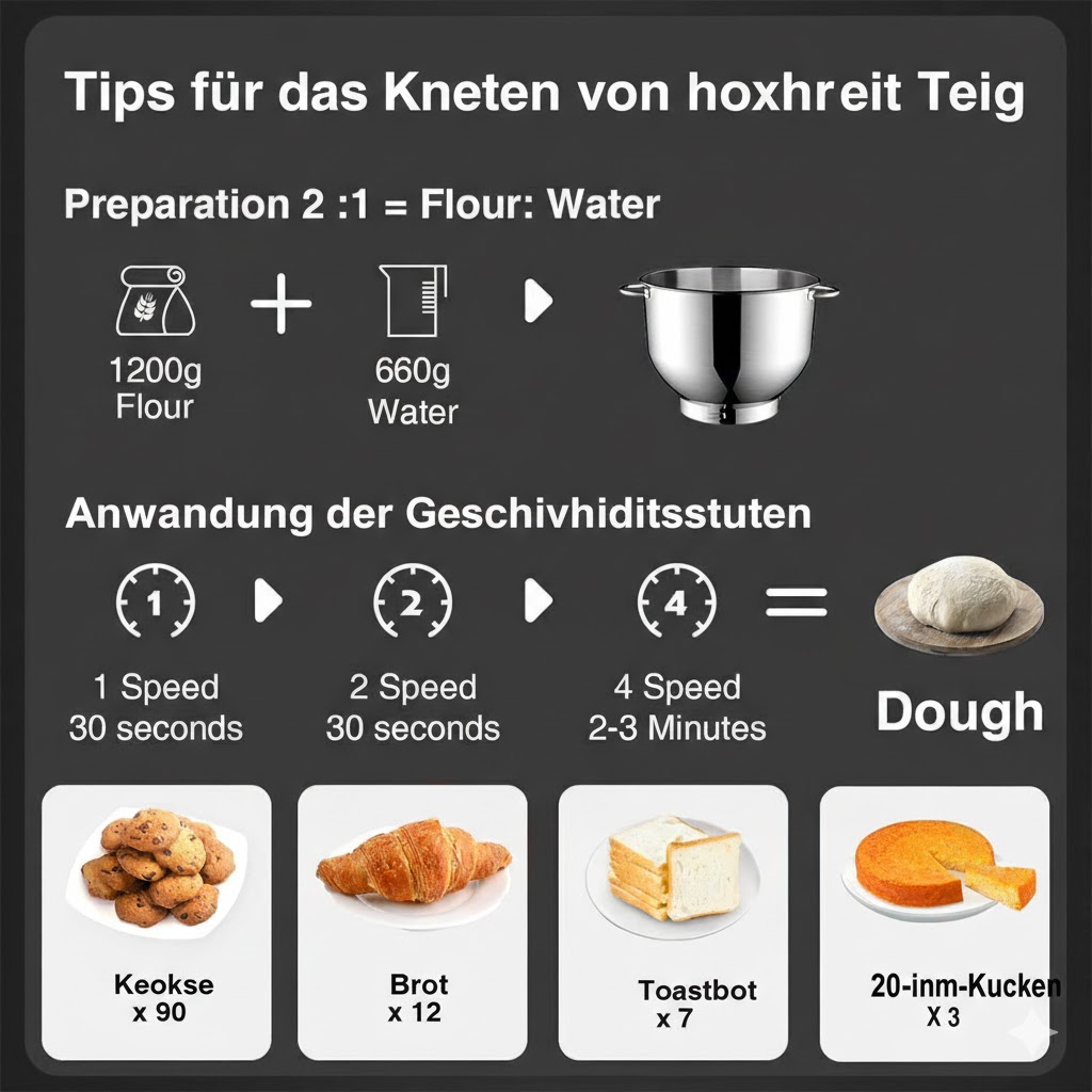 Rezept für Teig: 1200g Mehl + 660g Wasser, geknetet in 3 Stufen.