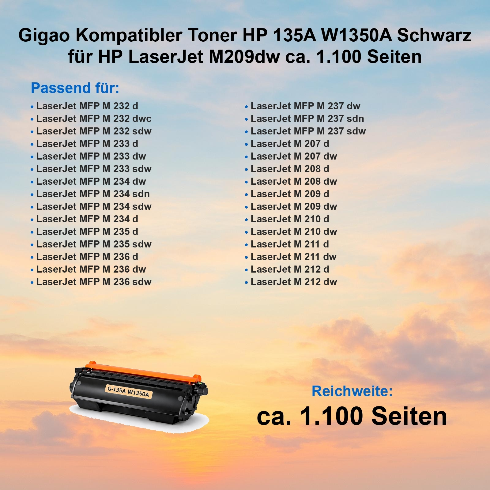Schwarzer Toner HP 135A W1350A f. LaserJet M209dw, Reichweite 1.100 S.