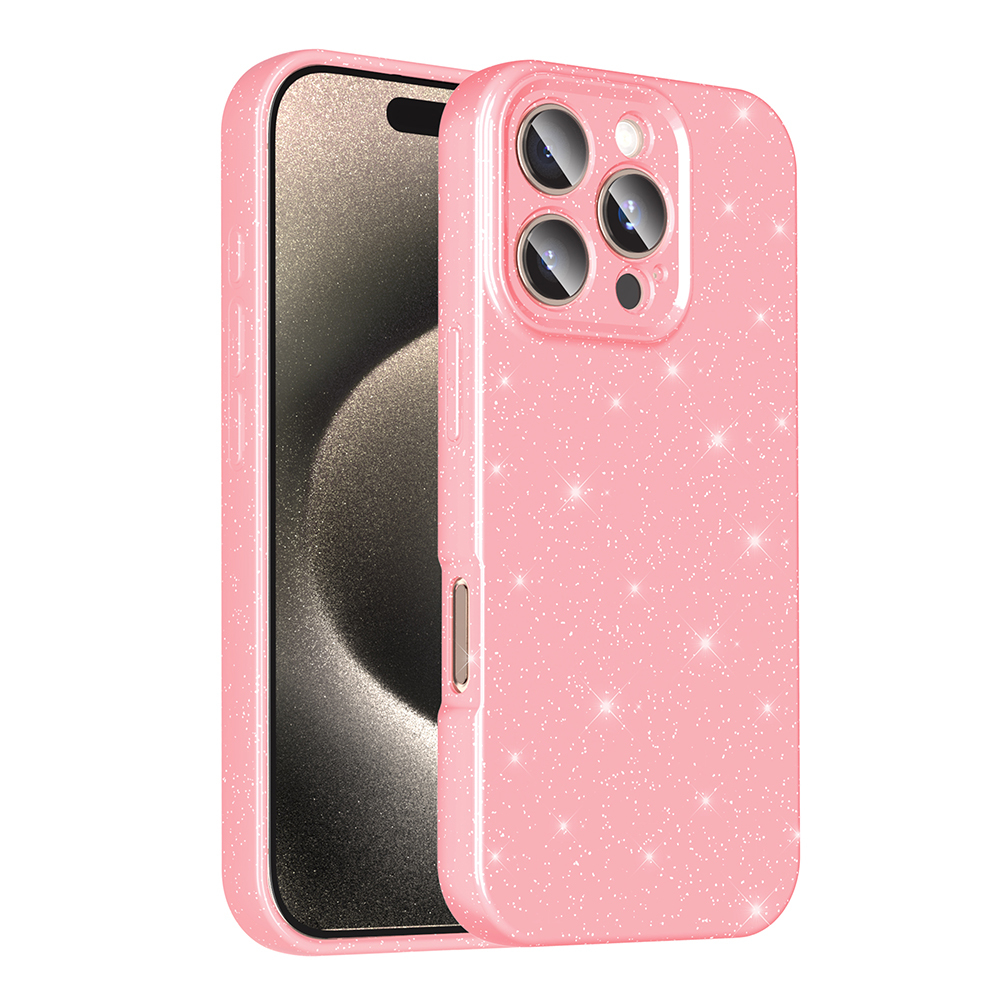 Üç kamera lensli, simli pembe bir iPhone.