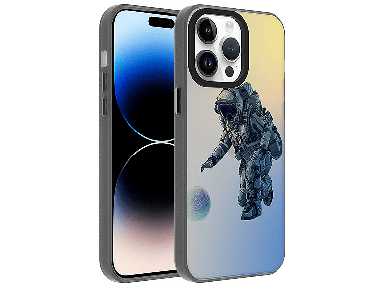 LOPARD iPhone 14 Pro Max Uyumlu Desenli Dragon Sert Kapak Astronot Telefon Kılıfı Çok Renkli