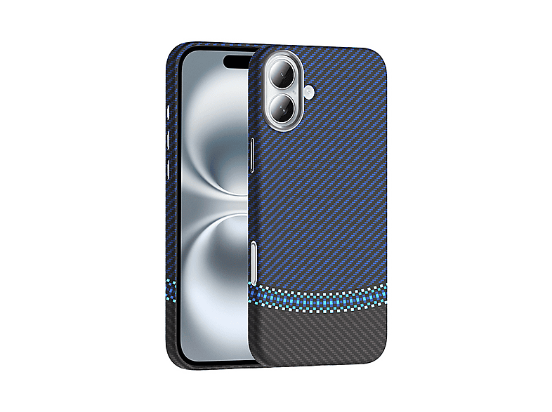 LOPARD iPhone 16 Plus Uyumlu Mgsafe Şarj Özellikli Karbon Fiber Görünümlü Gros Kapak Telefon Kılıfı Siyah-Lacivert