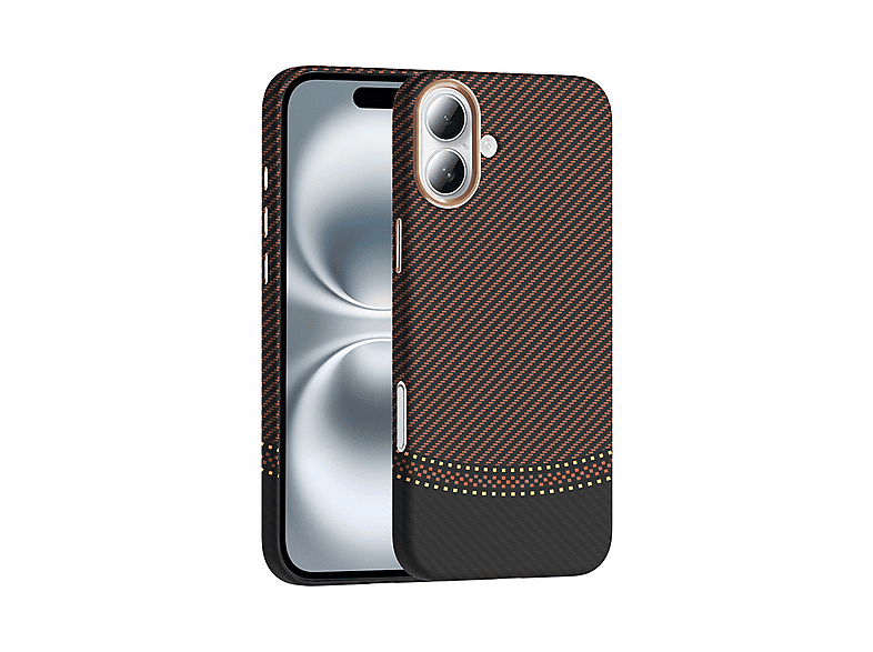 LOPARD iPhone 16 Plus Uyumlu Mgsafe Şarj Özellikli Karbon Fiber Görünümlü Gros Kapak Telefon Kılıfı Altın-Siyah