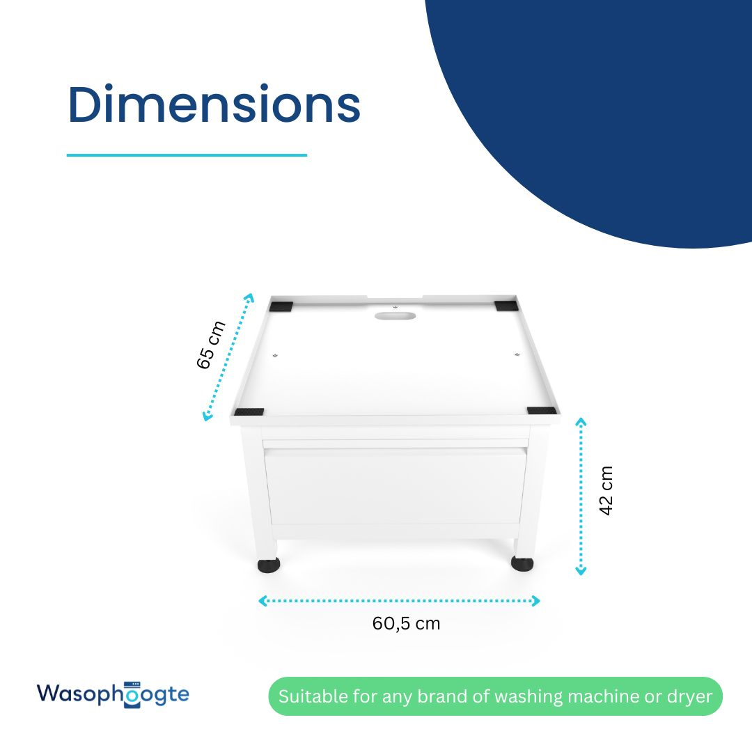 Wit onderstel voor wasmachine: 60,5x42x65 cm.