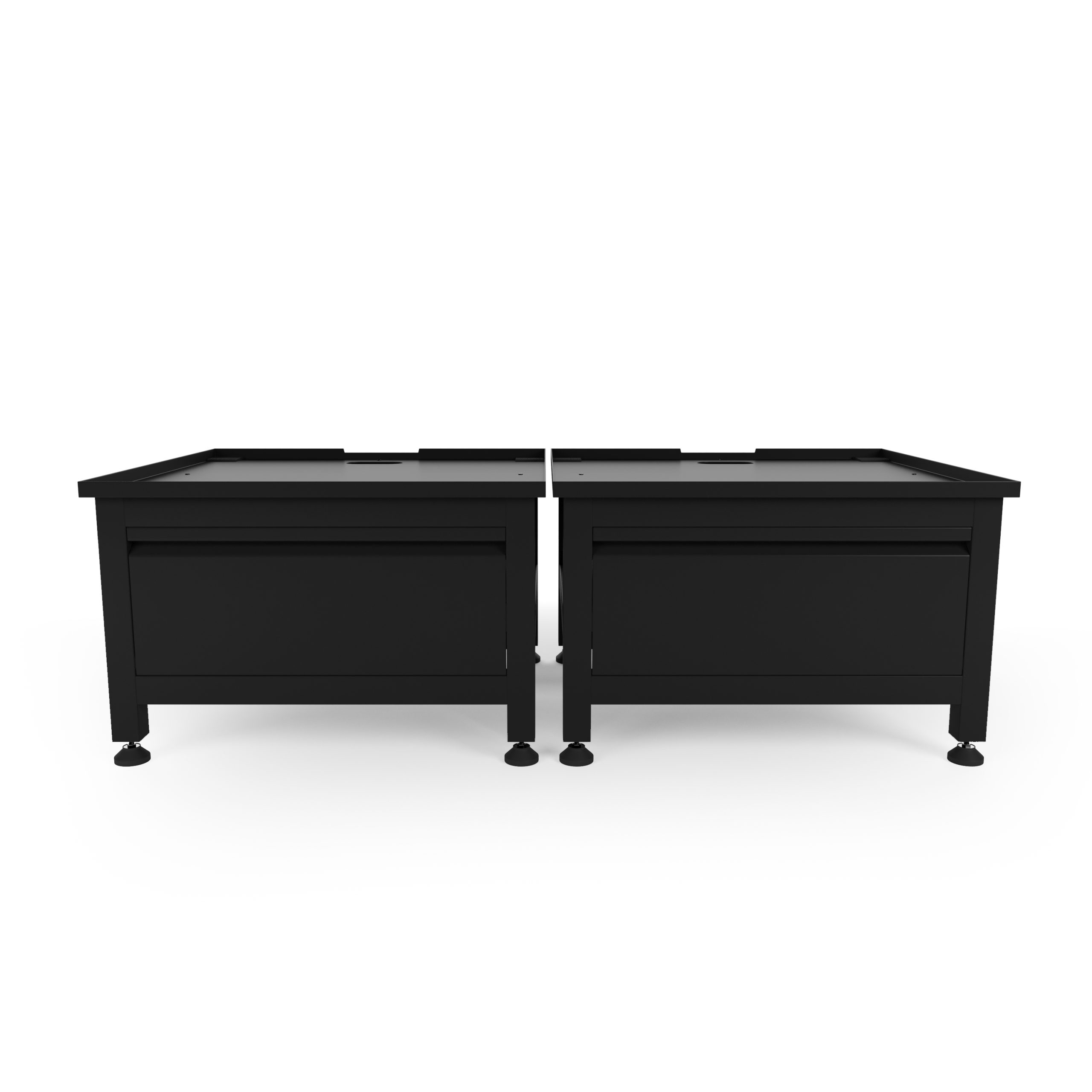 Two black cabinets side by side on a white background.