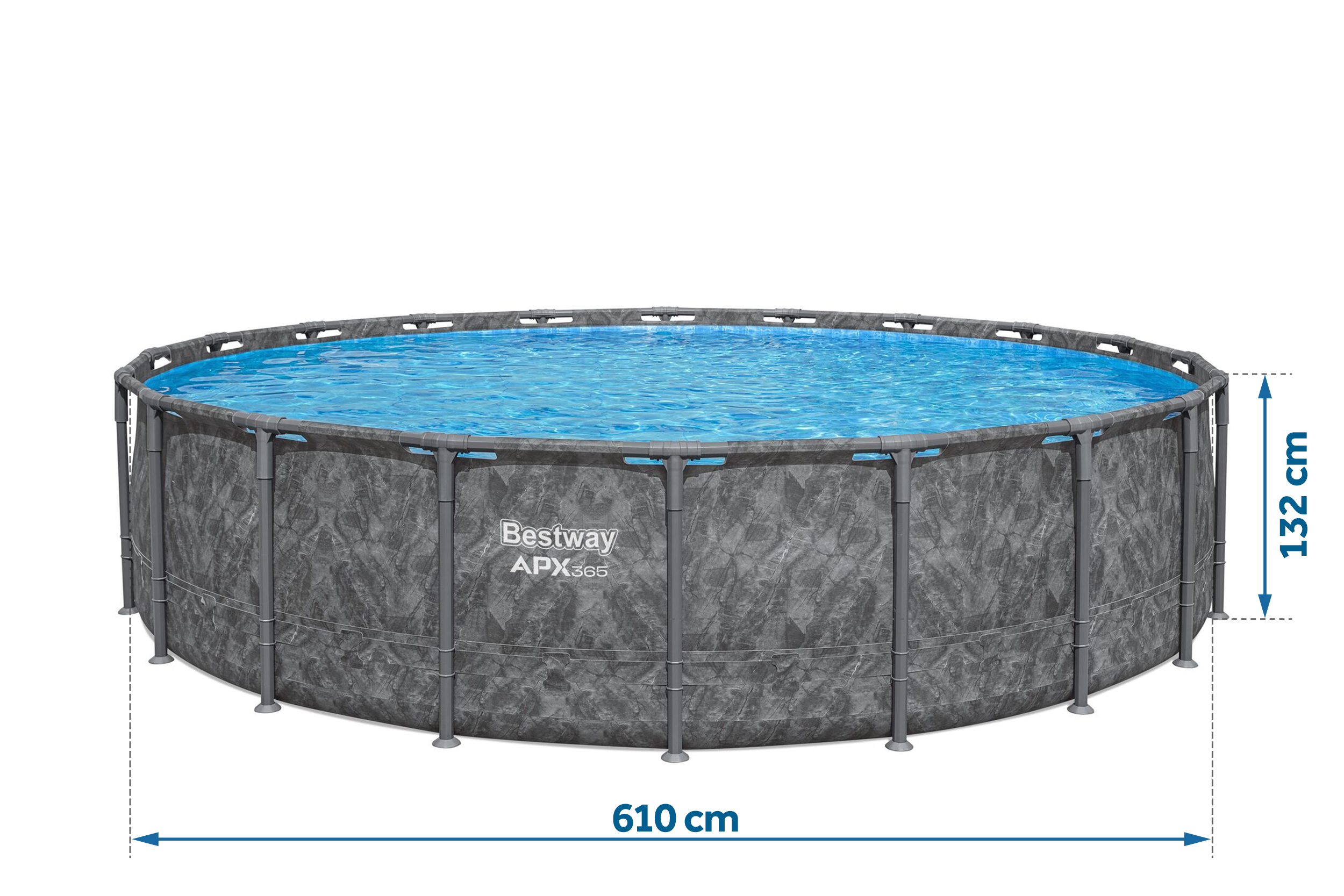 Okrągły basen Bestway APX365 z kamienną fakturą, szerokość 610 cm, wysokość 132 cm.