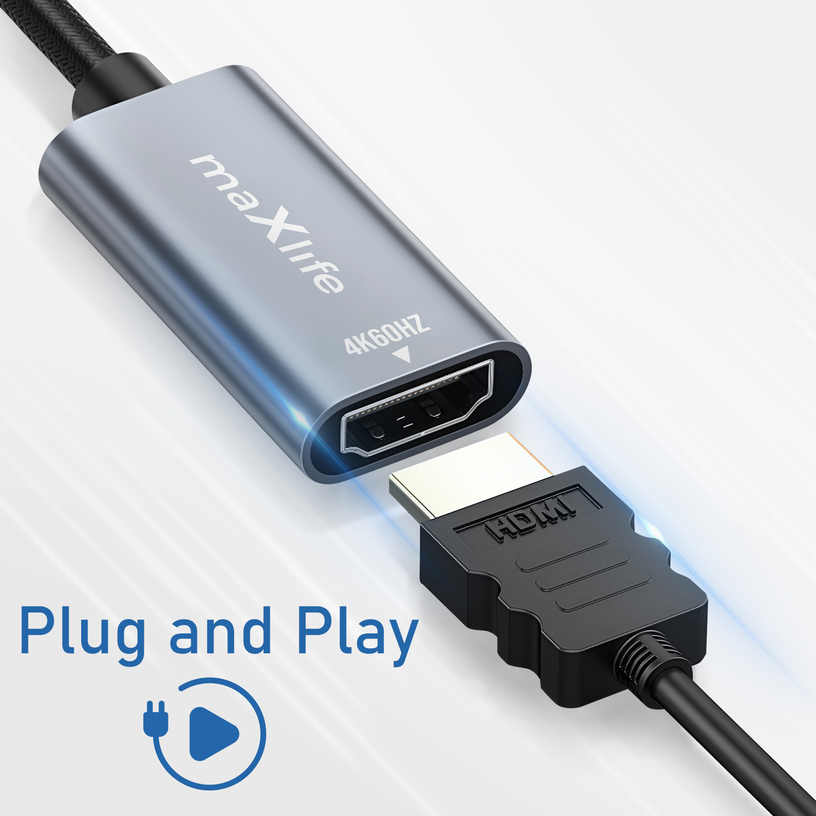 Adattatore cavo HDMI con supporto 4K60Hz, pronto per l'inserimento.