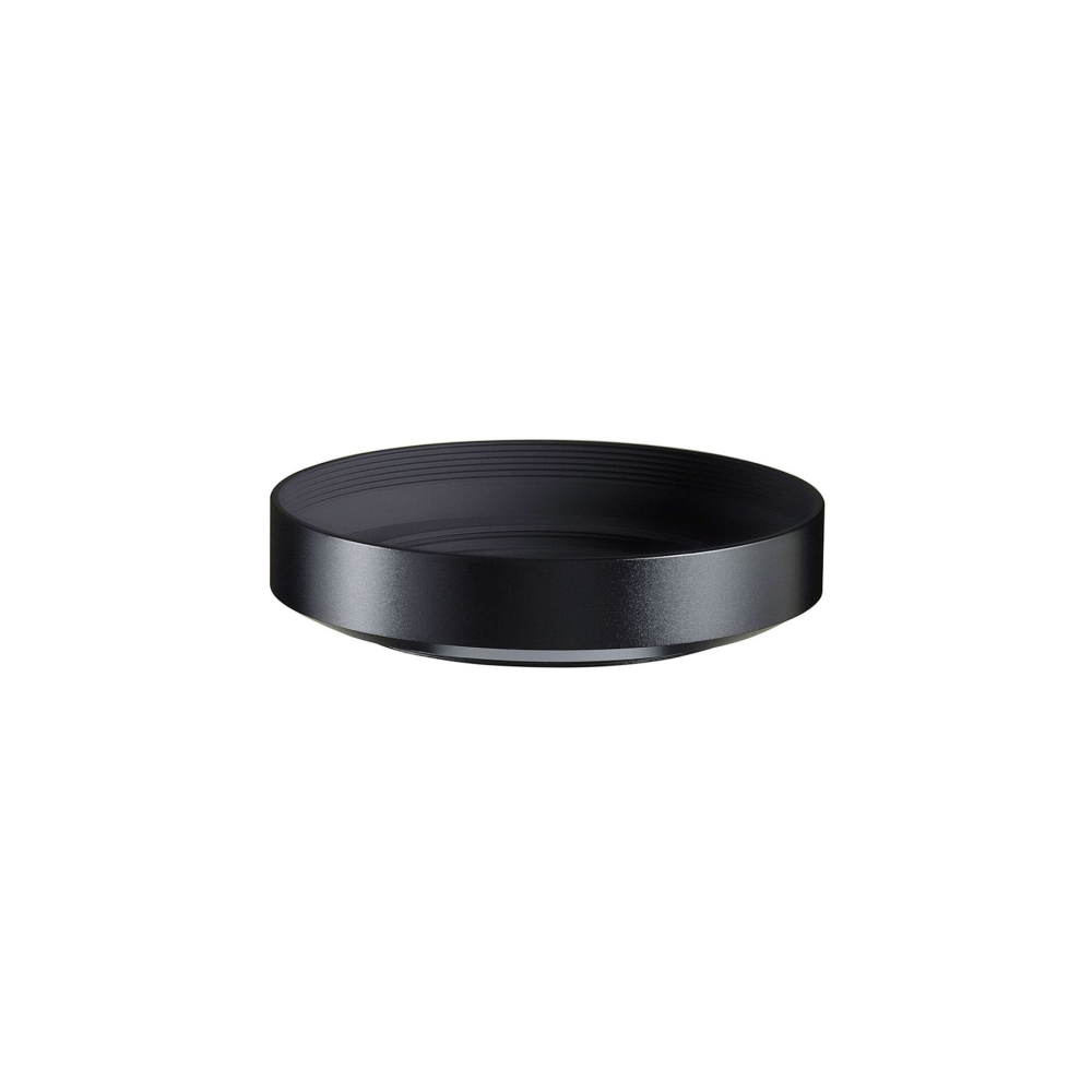 A black metal lens hood, isolated on a white background.