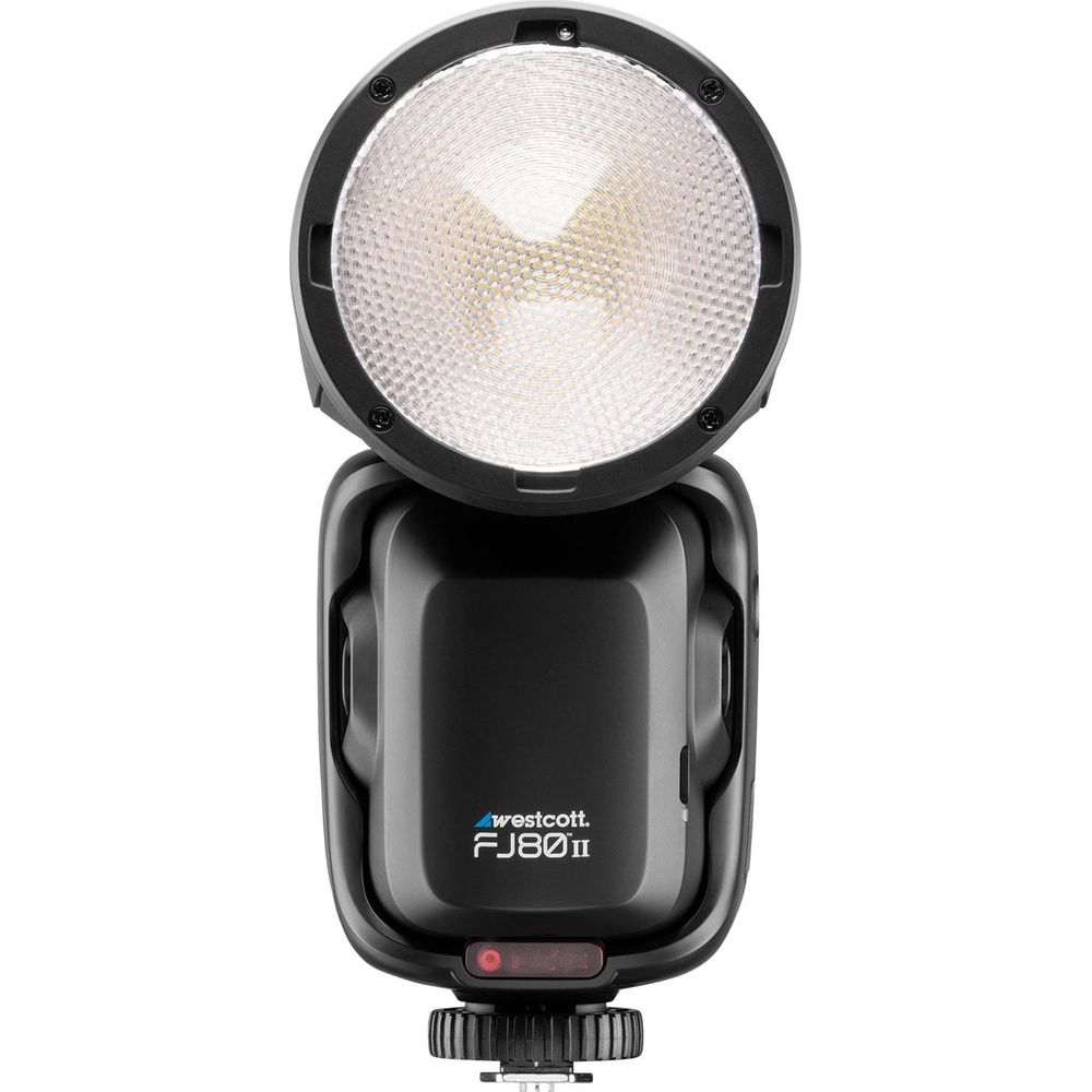 Ein schwarzer Westcott FJ80 II Speedlight mit rundem, texturiertem Blitzkopf.
