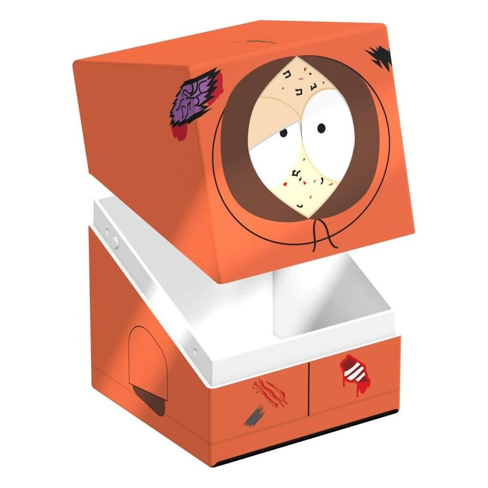 Boîte orange avec design Kenny de South Park, ouverte, intérieur blanc.
