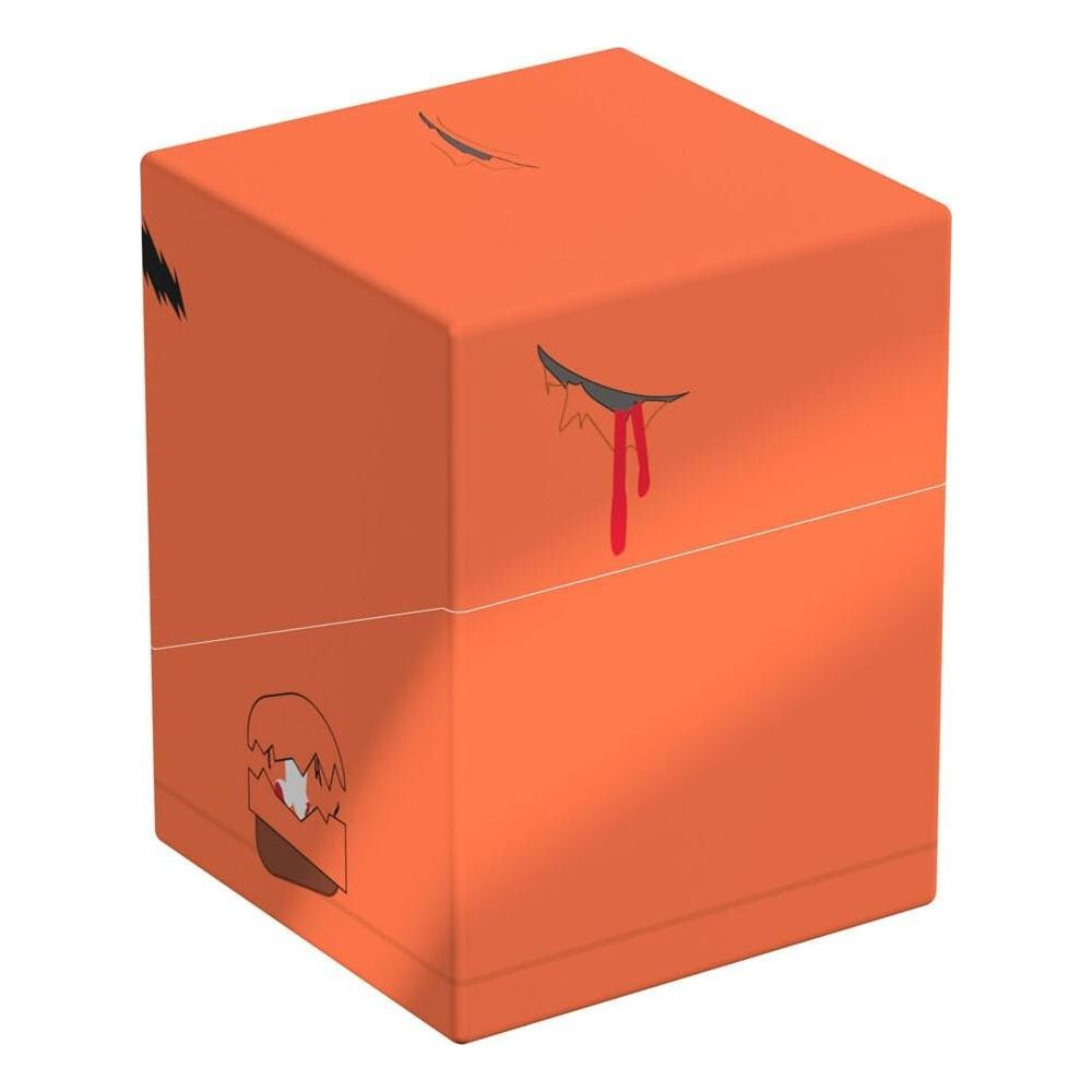 Une boîte orange avec un design d'œil d'anime qui pleure.