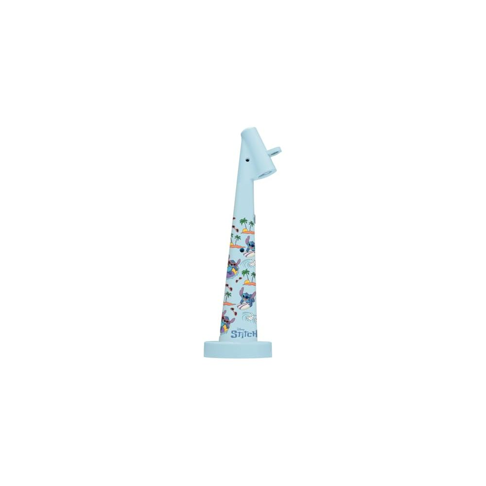 Una penna azzurra con motivo Stitch e palme.