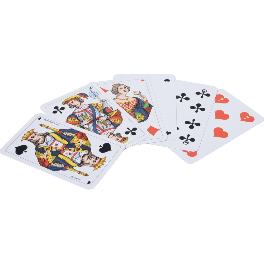 Cinq cartes à jouer, dont deux rois, une dame et un as, sur fond blanc.